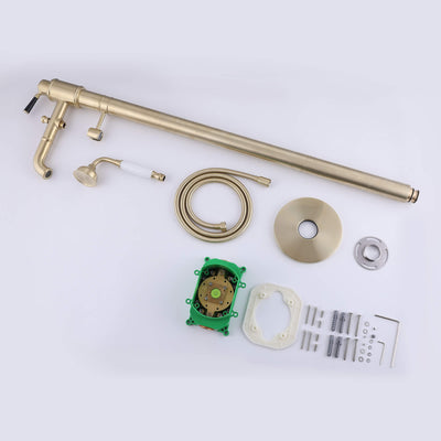 Single Handle Floor Mounted Bathtub Filler with Hand shower Brushed Gold AD7013BG