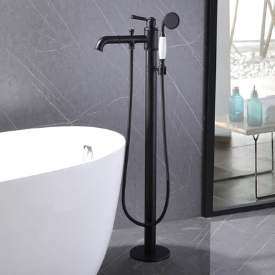 Single Handle Freestanding Roman Tub Faucet with Hand Shower Matte Black AD7013MB