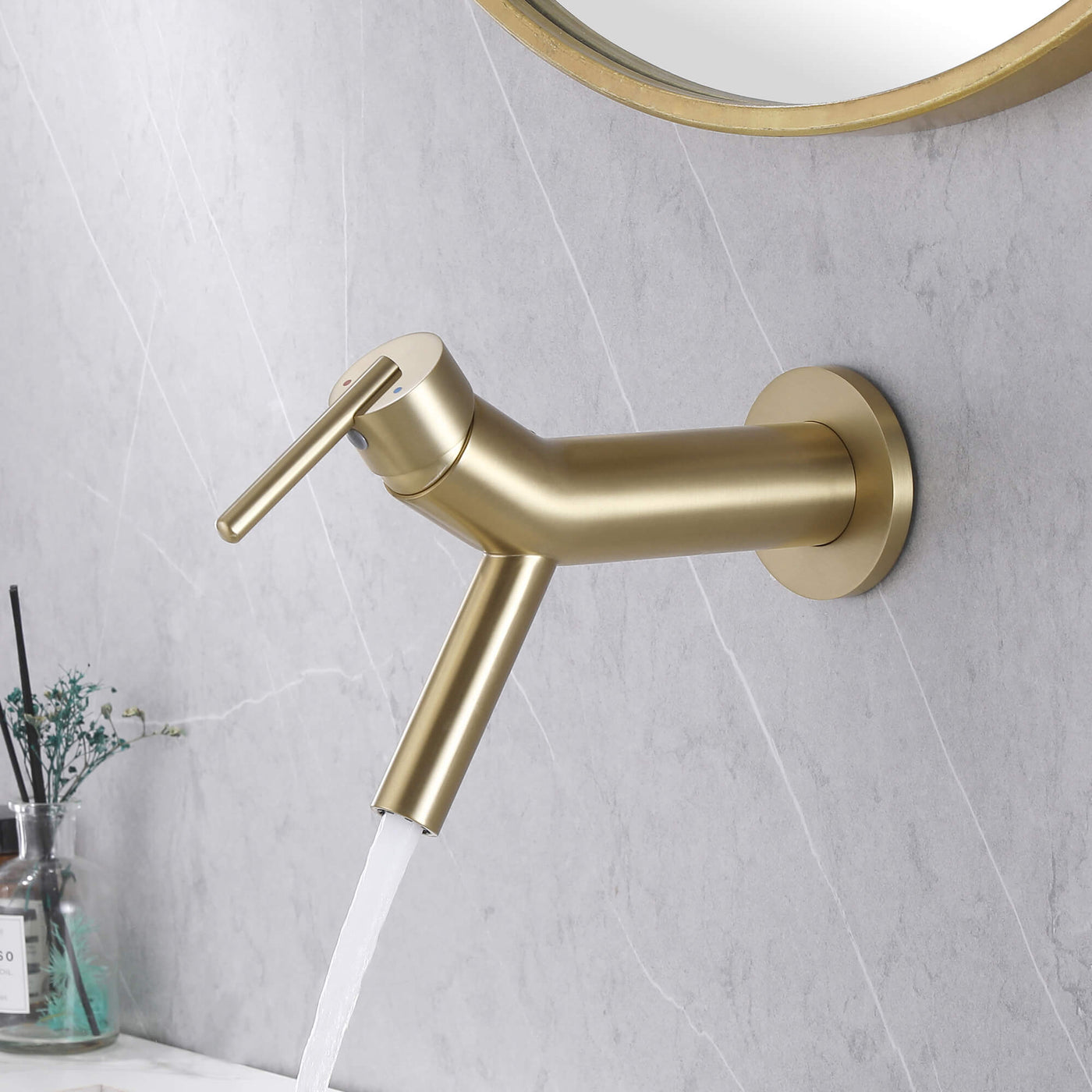 Wall Mounted Bathroom Sink Faucet with Brass Hot and Cold Single Handle