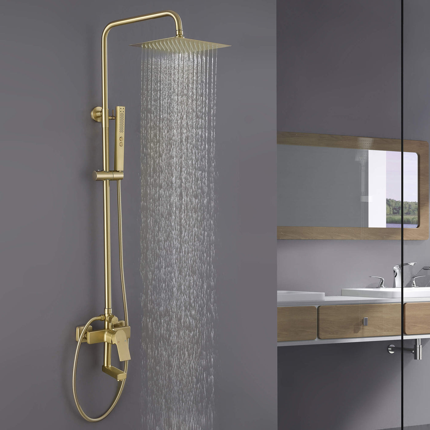 3-Function Shower System with Dual Mode Hand Shower (Jet+Spray) Brushed Gold HG6914BG