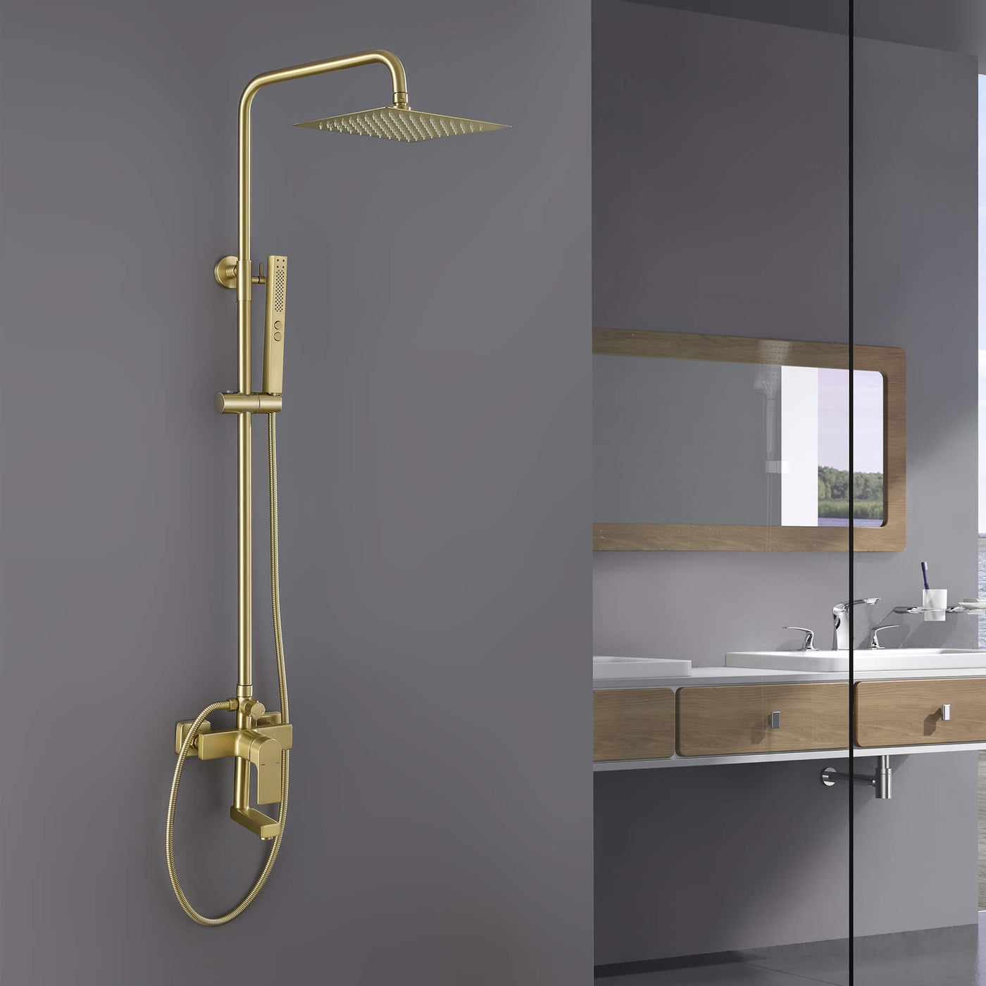 3-Function Shower System with Dual Mode Hand Shower (Jet+Spray) Brushed Gold HG6914BG