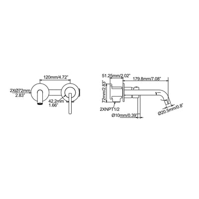 Single Handle Brass Basin Mixer Tap 2-Hole Vanity Faucet with Hot and Cold Water HME3306MB