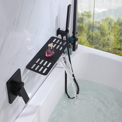 Waterfall Tub Faucet Wall Mount Tub Filler with Hand Shower JK0038