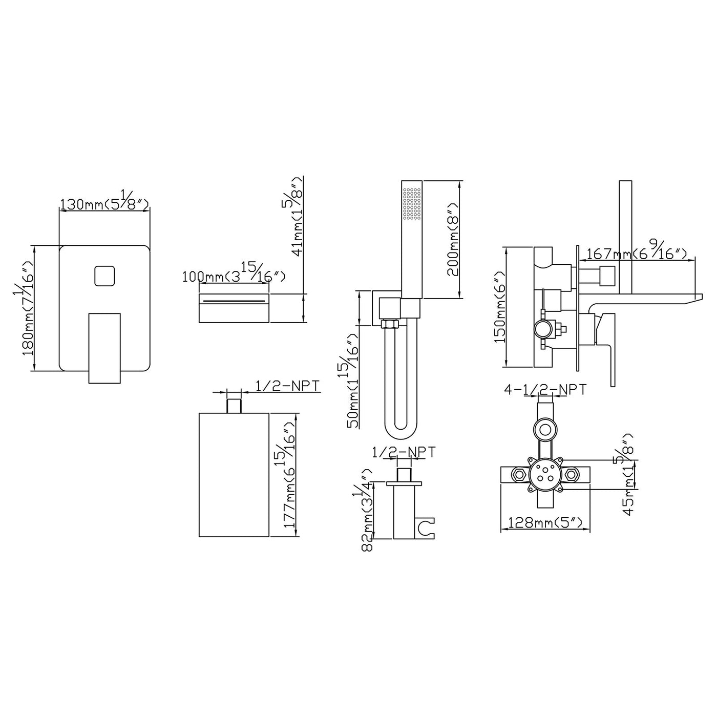 Wall Mounted High Flow Waterfall Bathtub Faucet with Hand Shower JK0041