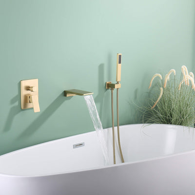 Wall Mounted High Flow Waterfall Bathtub Faucet with Hand Shower JK0041