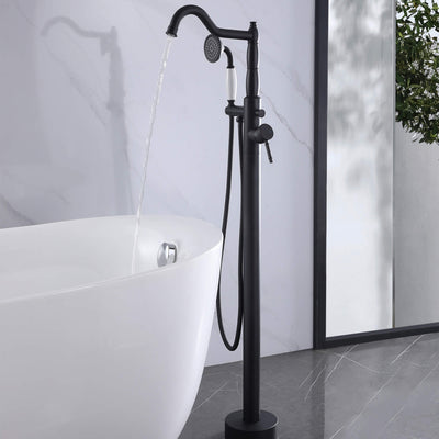 Freestanding Bathtub Faucet Tub Filler with Classic Brass Stand Alone Clawfoot Tub Faucet Matte Black JK0117