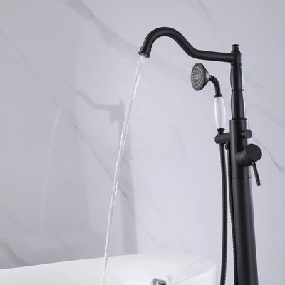 Freestanding Bathtub Faucet Tub Filler with Classic Brass Stand Alone Clawfoot Tub Faucet Matte Black JK0117