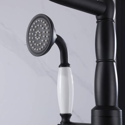 Freestanding Bathtub Faucet Tub Filler with Classic Brass Stand Alone Clawfoot Tub Faucet Matte Black JK0117