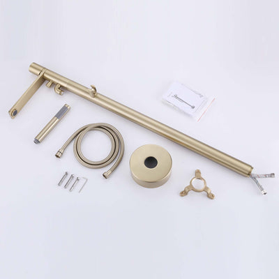 Freestanding Bathtub Faucet Brushed Gold Bath Tub Filler Faucet with Hand Shower Floor Mount JK0119