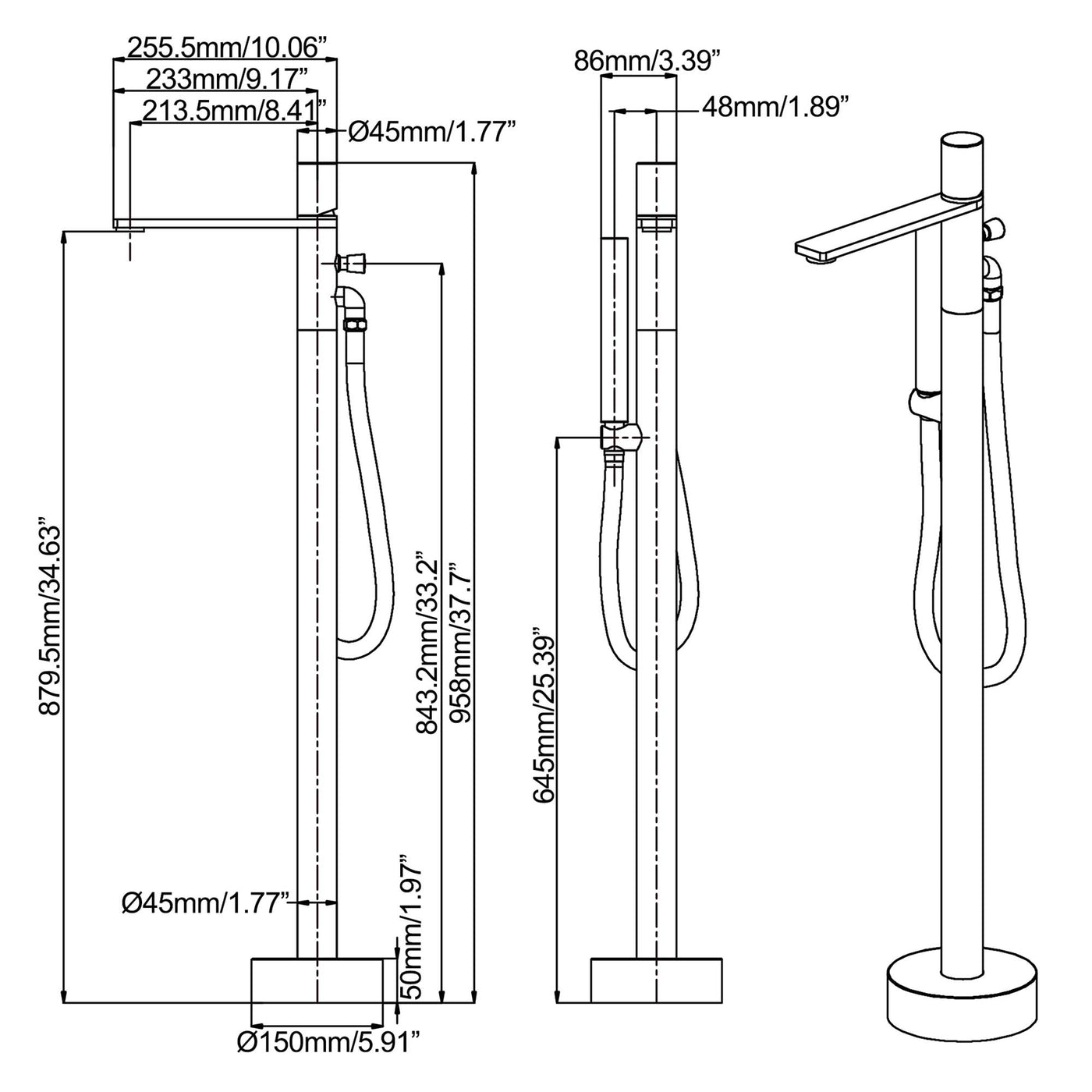 Freestanding Bathtub Faucet Brushed Gold Bath Tub Filler Faucet with Hand Shower Floor Mount JK0119