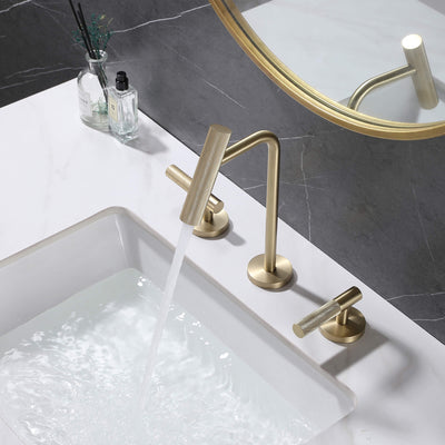 Widespread 2 Handles Bathroom Faucet with Water Supply Hoses Brushed Gold JK0133