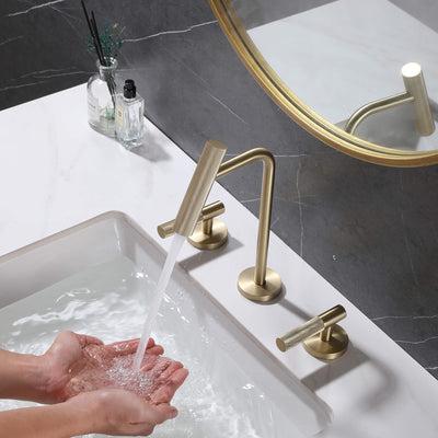 Widespread 2 Handles Bathroom Faucet with Water Supply Hoses Brushed Gold JK0133