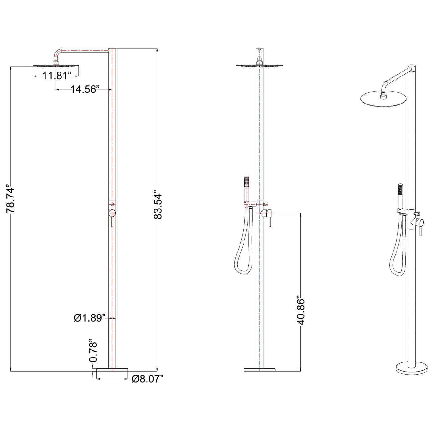 Stainless Steel Outdoor Shower Column Villa Swimming Pool Bath Beach Freestanding Shower Set JK0155