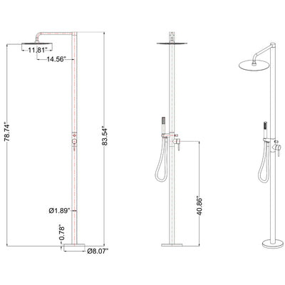 Stainless Steel Outdoor Shower Column Villa Swimming Pool Bath Beach Freestanding Shower Set JK0155