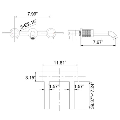 Wall Mount Faucet Solid Brass Bathroom Sink Faucet with 2 Knurled Handles JK0165