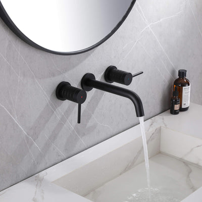 Wall Mount Faucet Solid Brass Bathroom Sink Faucet with 2 Knurled Handles JK0165