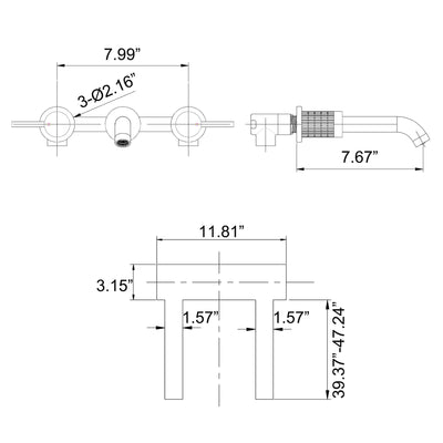 Brushed Gold Knurled 2 Handle Wall Mount Bathroom Faucet JK0166