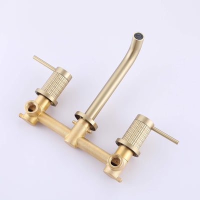 Brushed Gold Knurled 2 Handle Wall Mount Bathroom Faucet JK0166