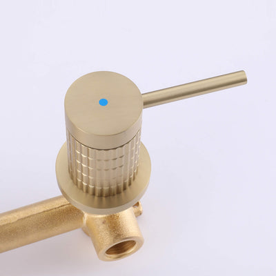 Brushed Gold Knurled 2 Handle Wall Mount Bathroom Faucet JK0166