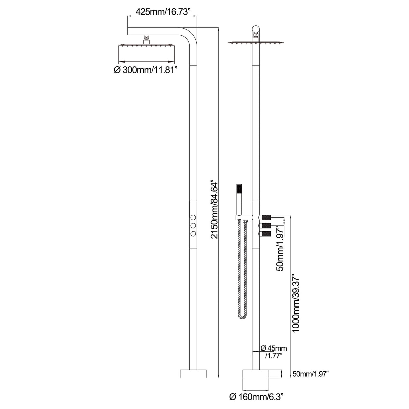 Standing Floor Outdoor Shower Column with Hand Shower JK0180