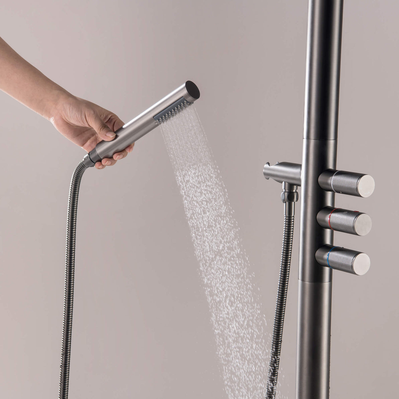 Outdoor Shower with 12" Shower Head and Hand Shower Gun Gray JK0182