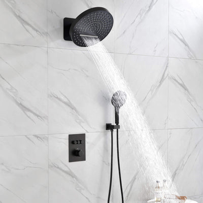 Wall Mounted Thermostatic Shower System with Push Button Diverter and Luxury 12’’ Rain Shower Head JK0185