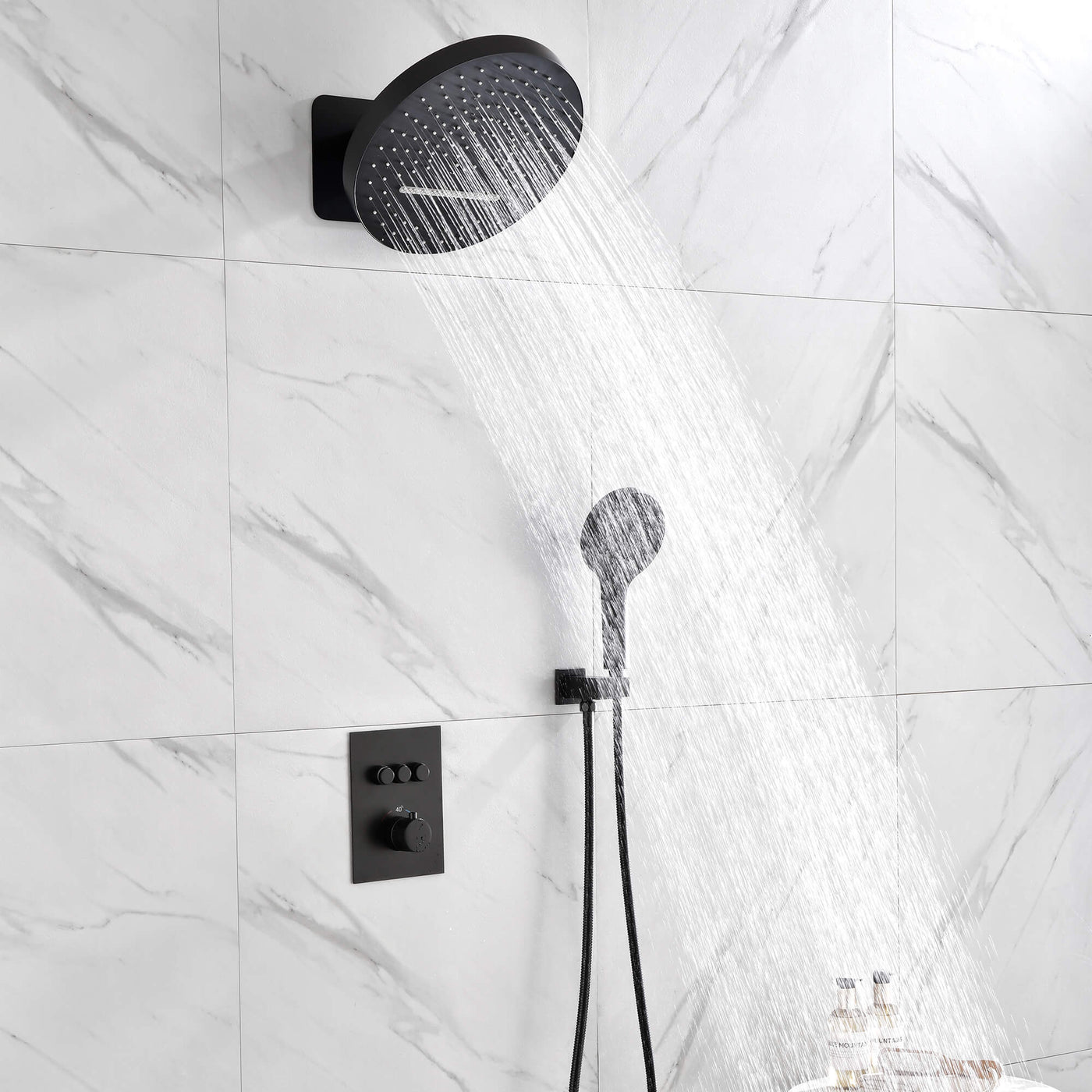 Wall Mounted Thermostatic Shower System with Push Button Diverter and Luxury 12’’ Rain Shower Head JK0185