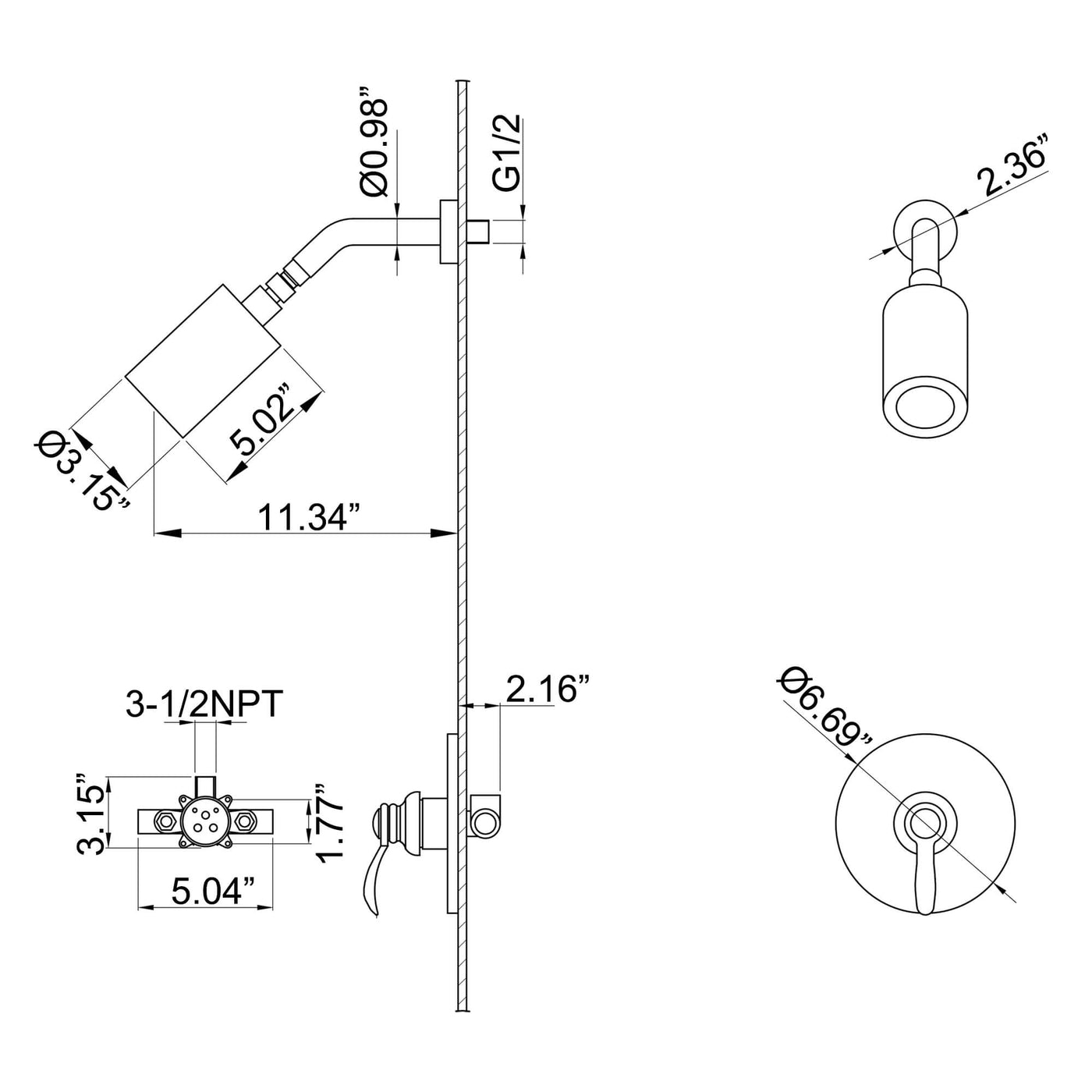 Concealed Shower Faucet with Hot and Cold Mixer Valve Spa Shower Head Set JK0191