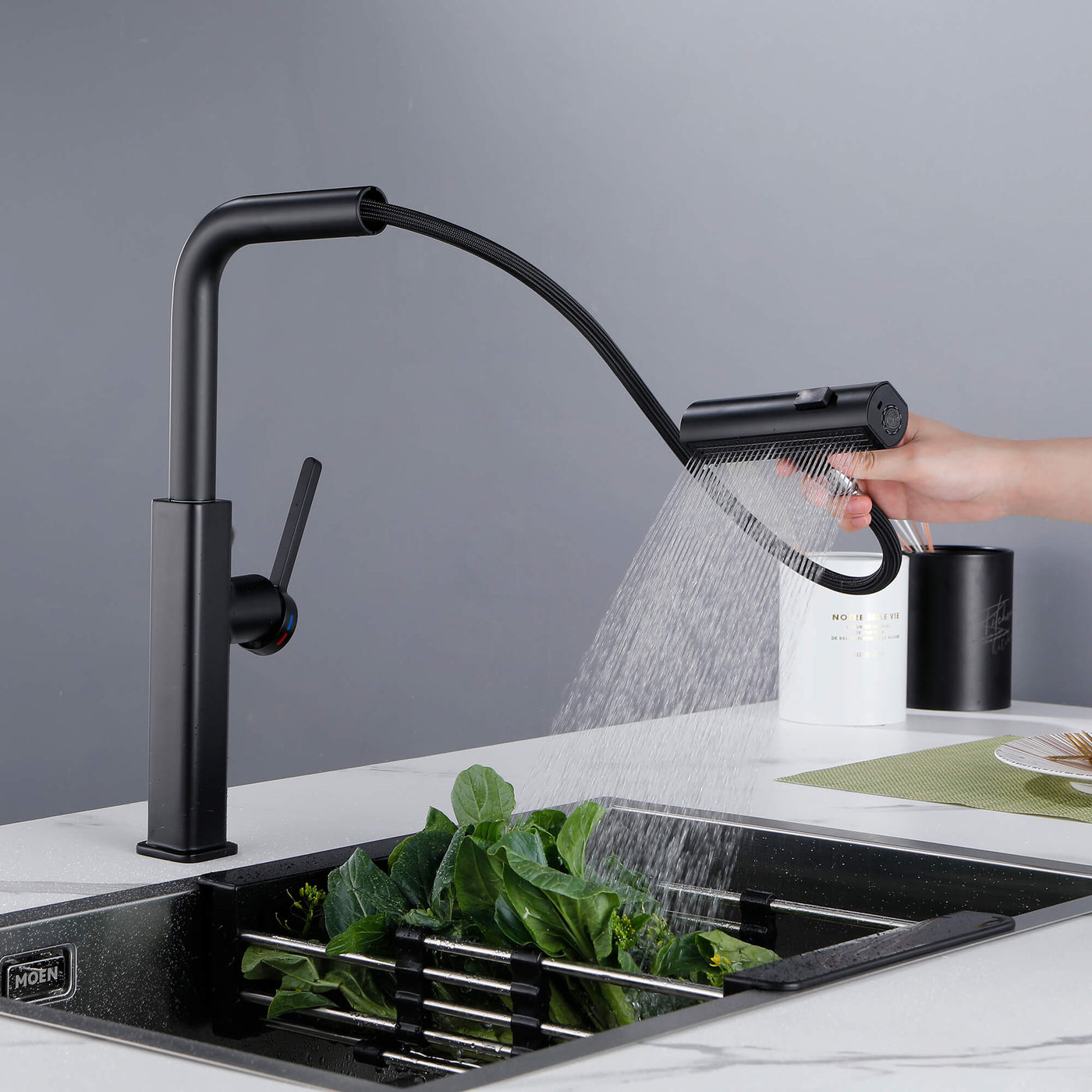 Pull Out Kitchen Sink Faucet with Flexible 3-Function & 360°Swivel Sprayhead LYJ0039