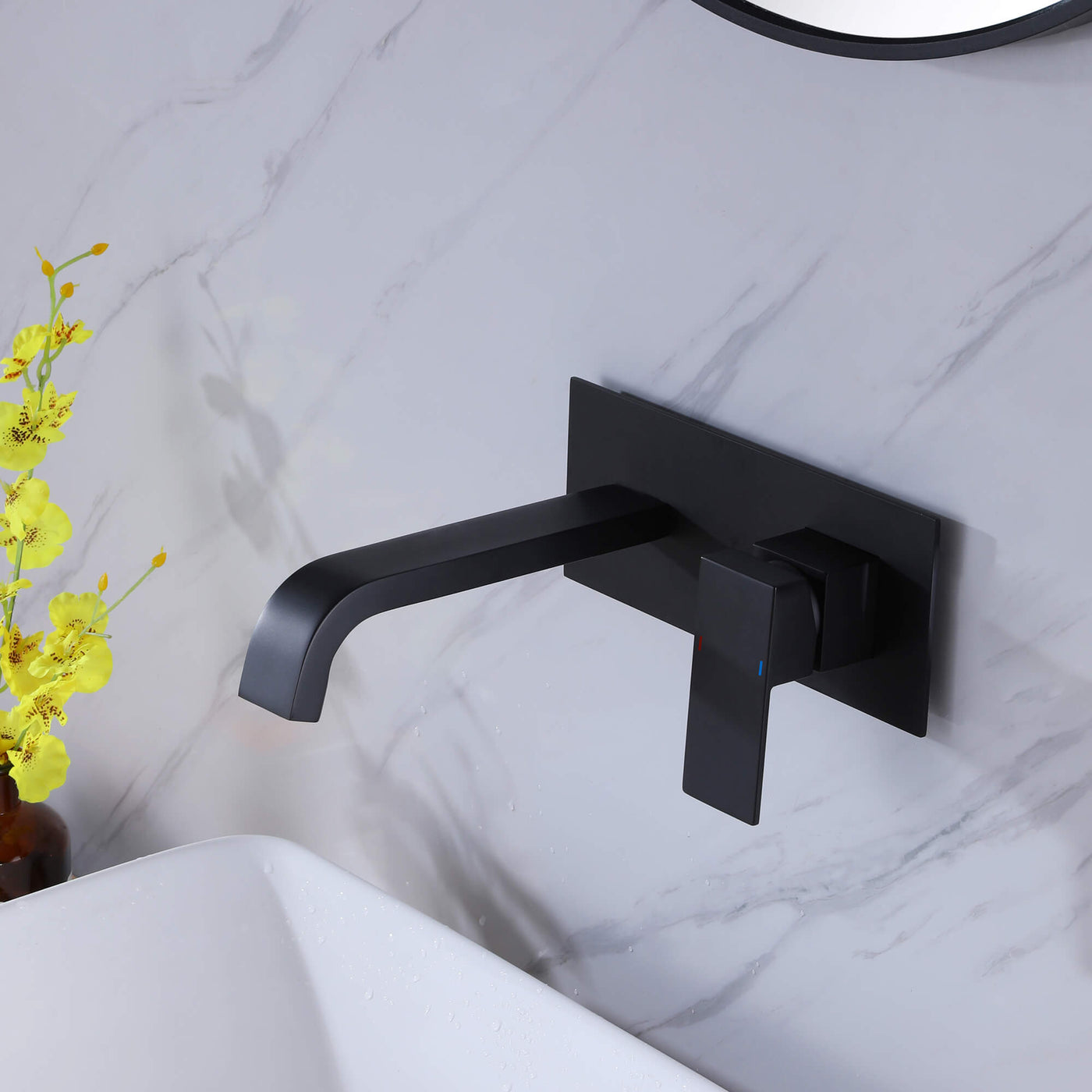 Wall Mount Single Handle Bathroom Faucet Matte Black in Wall Sink Faucet RB0797