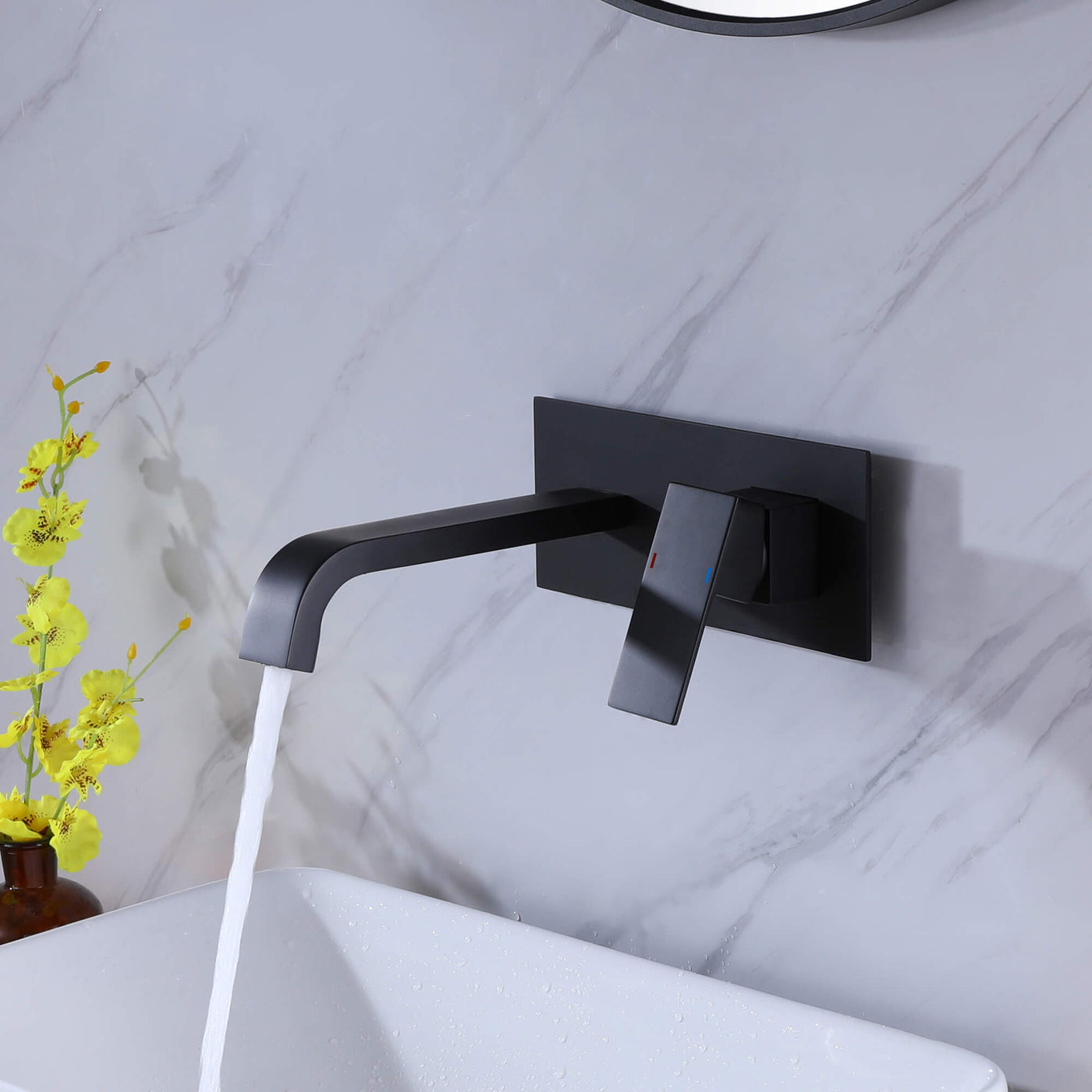 Wall Mount Single Handle Bathroom Faucet Matte Black in Wall Sink Faucet RB0797