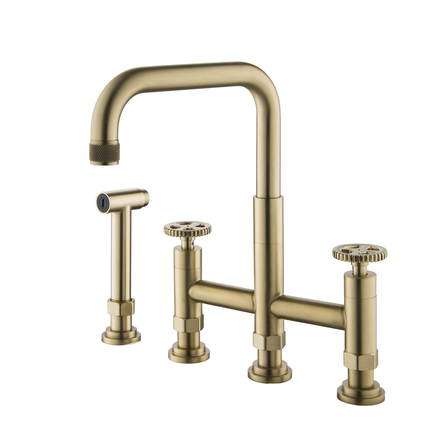 Two Handle High Arc Kitchen Faucet with Side Spray Brushed Gold RB1184